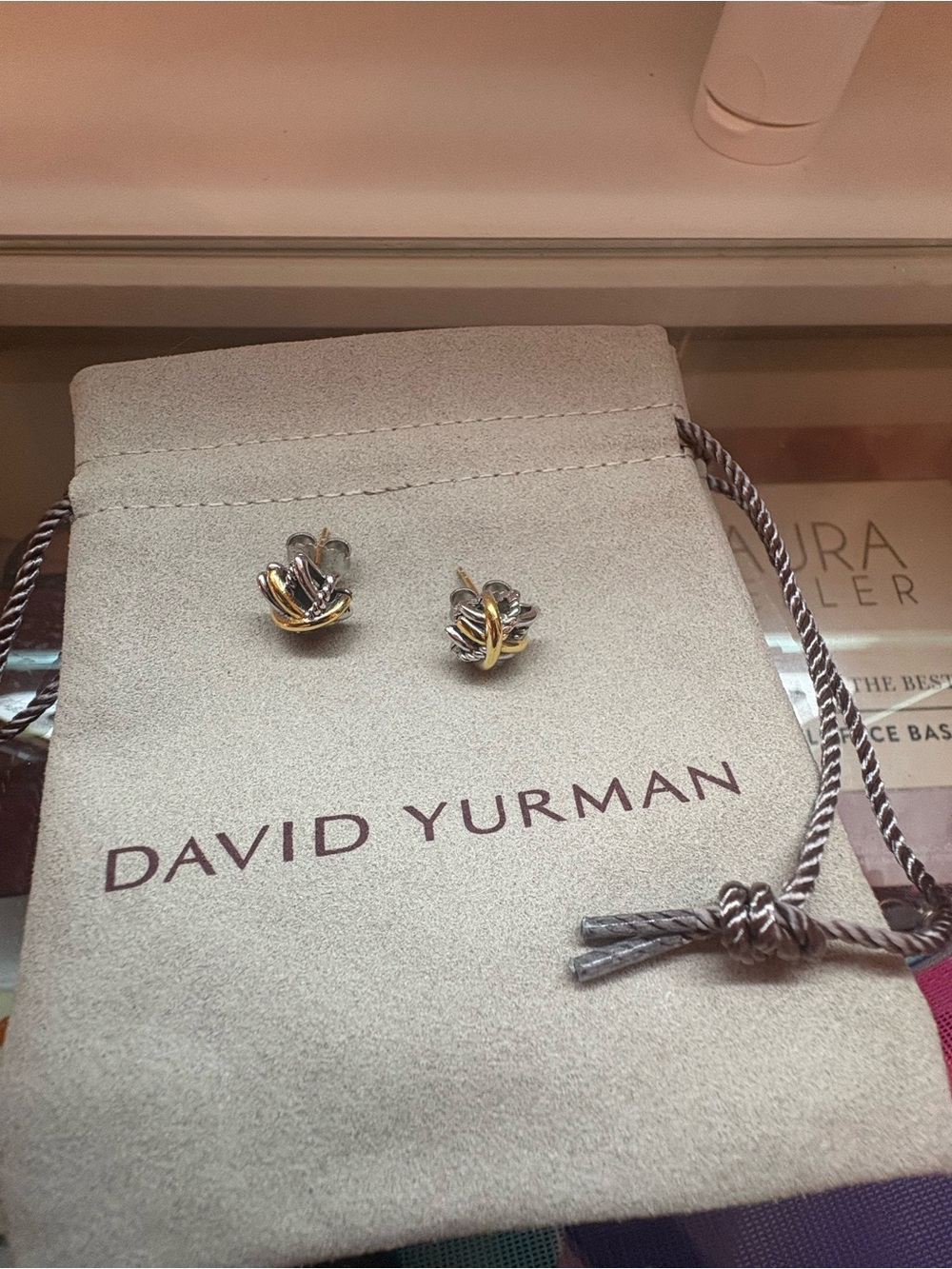 David Yurman Two-Tone Knot Stud Earrings - Silver and Gold